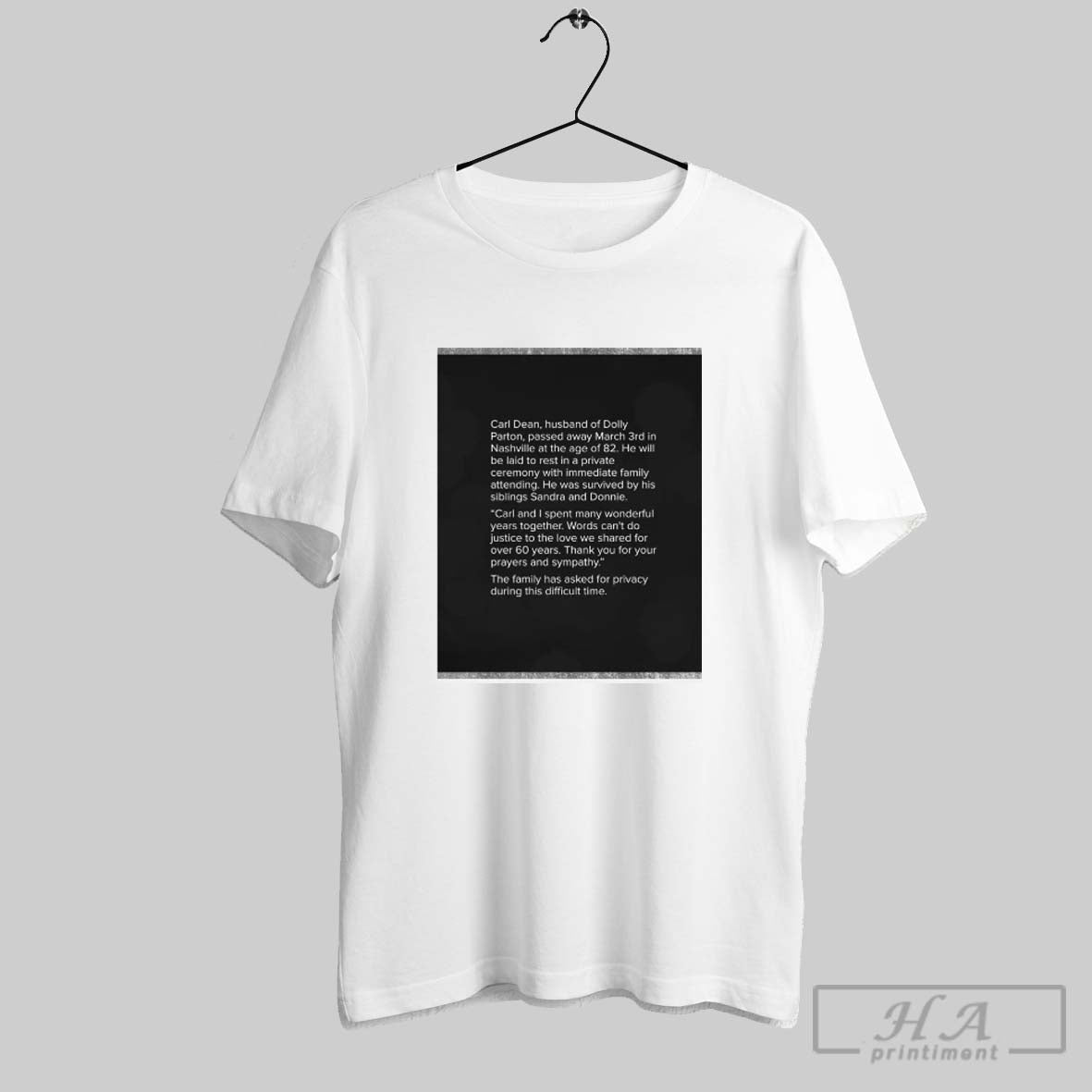 Poster Carl Dean Husband Of Dolly Parton Passed Away March 3rd In Nashville At The Age Of 82 T Shirt