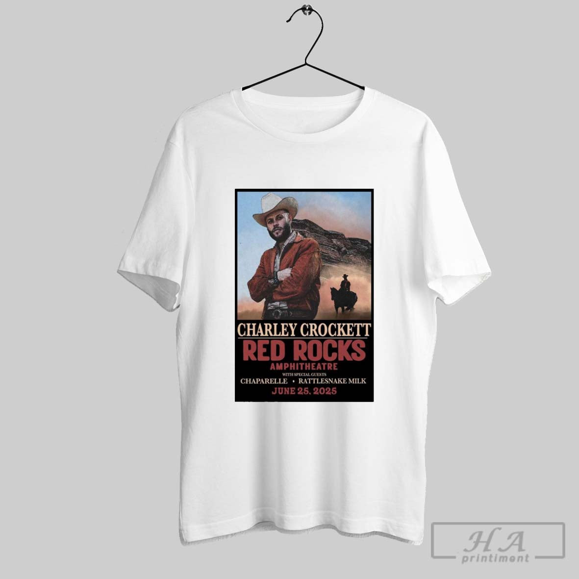 Poster Charley Crockett At Red Rocks Amphitheatre In Morrison Co June 25 2025 Concert T Shirt