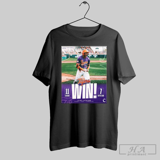 Poster Clemson Tigers Baseball Win Notre Dame Fighting Irish 11 7 Final Score March 15 2025 T Shirt