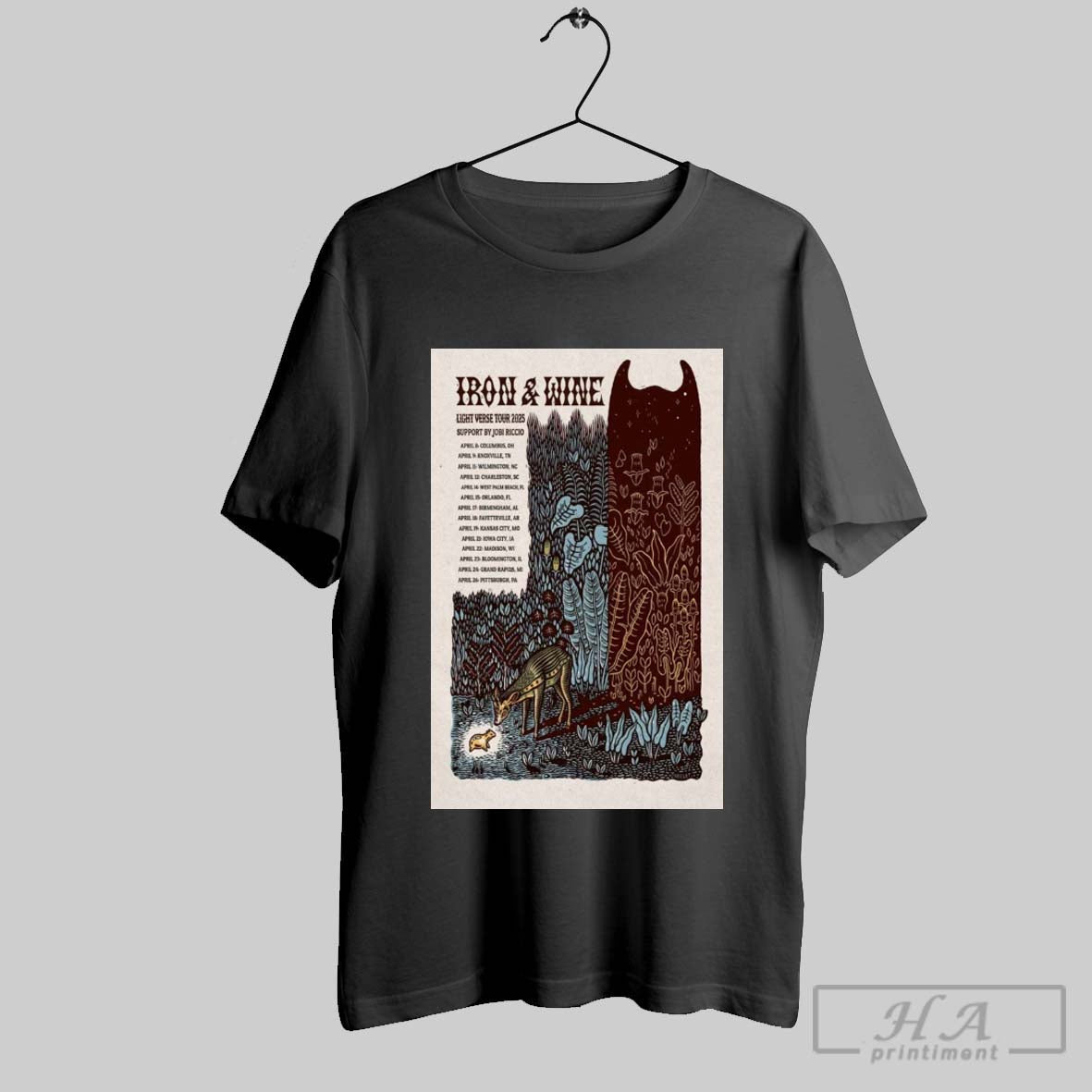 Poster Iron Wine Light Verse Tour 2025 Support By Jobi Riccio April 8 Columbus Oh April 9 Knoxville Tn T Shirt