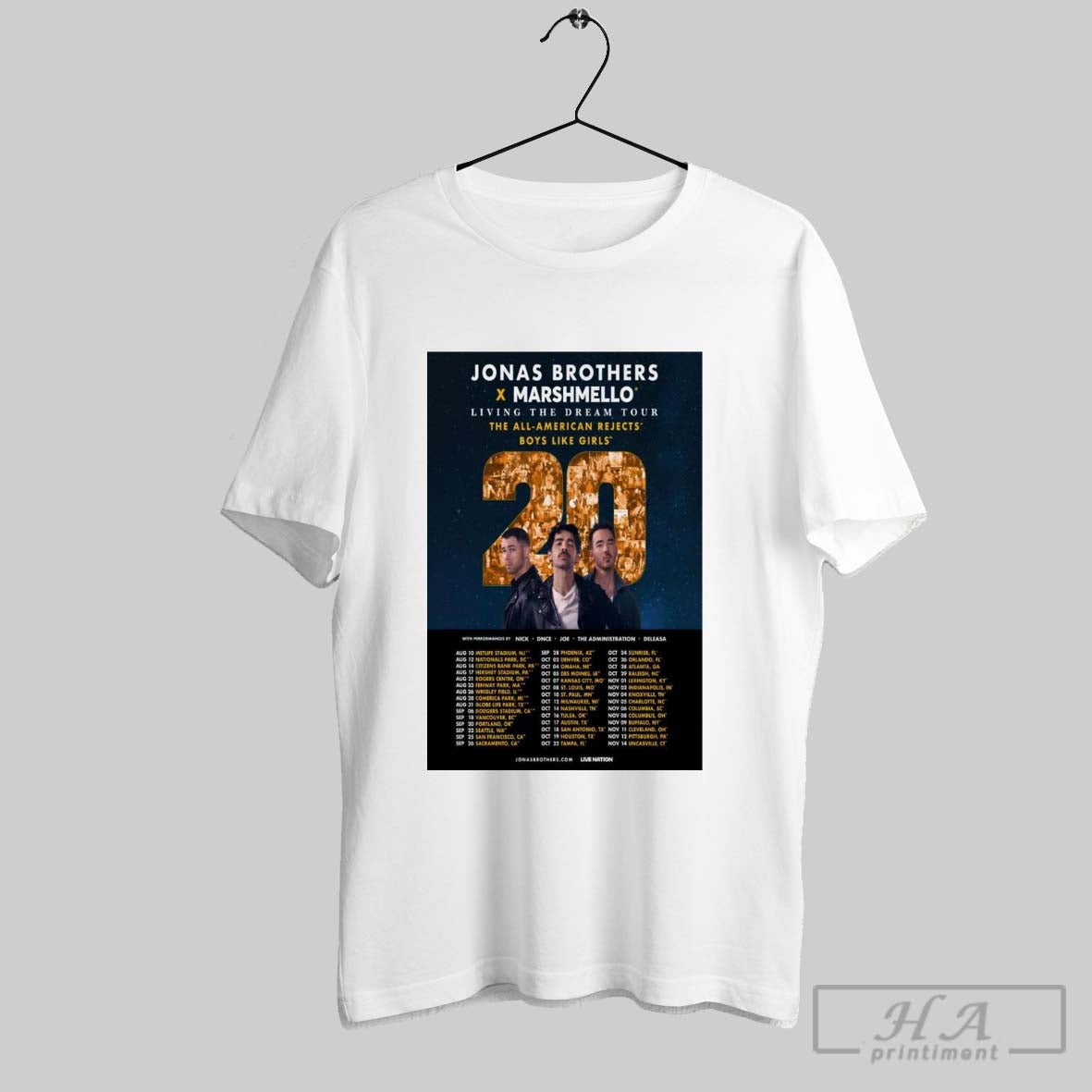 Poster Jonas Brothers X Marshmello Living The Dream Tour 2025 The All American Rejects Boys Like Girls T Shirt