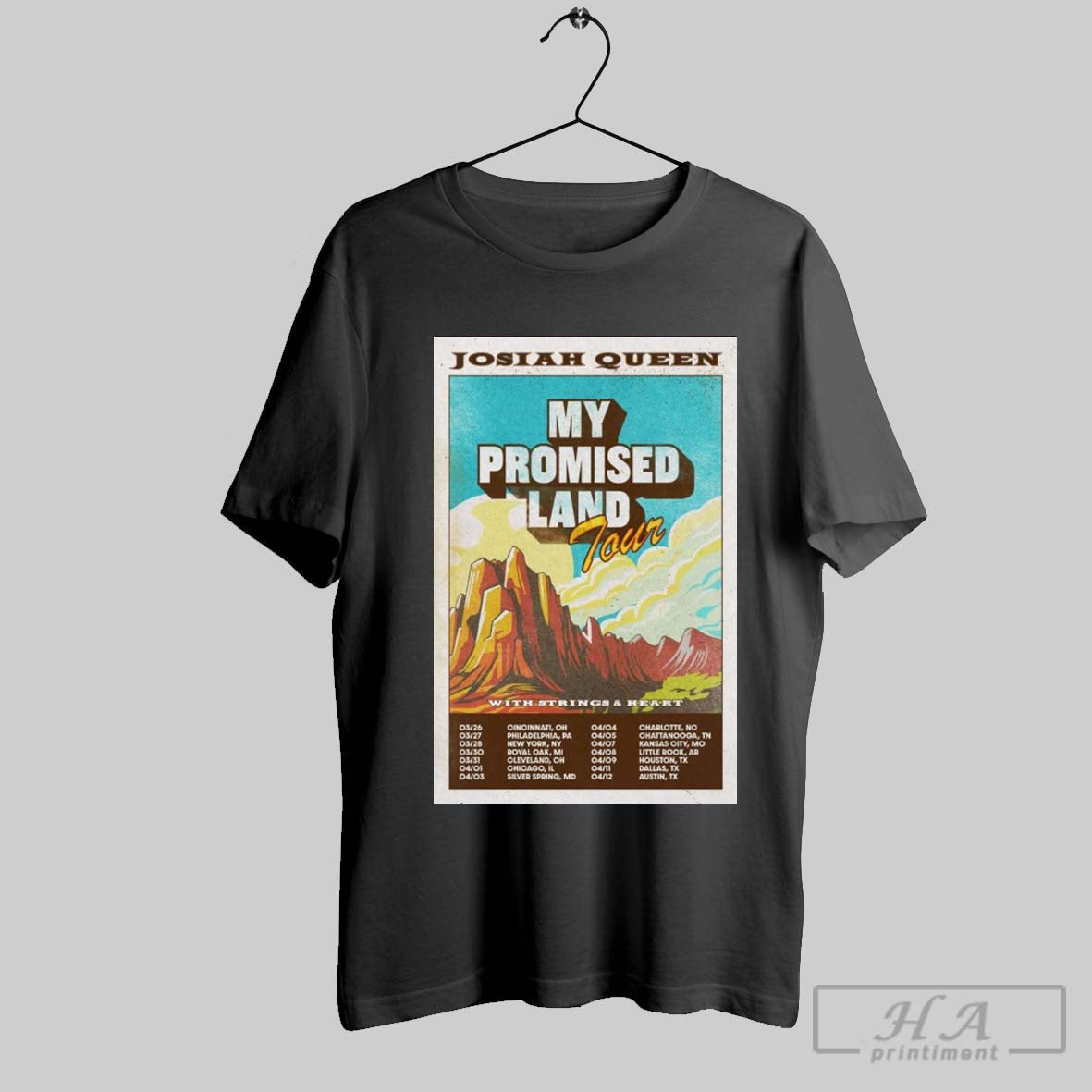Poster Josiah Queen My Promised Land Tour 2025 With Strings And Heart 03 26 Cincinnati Oh T Shirt