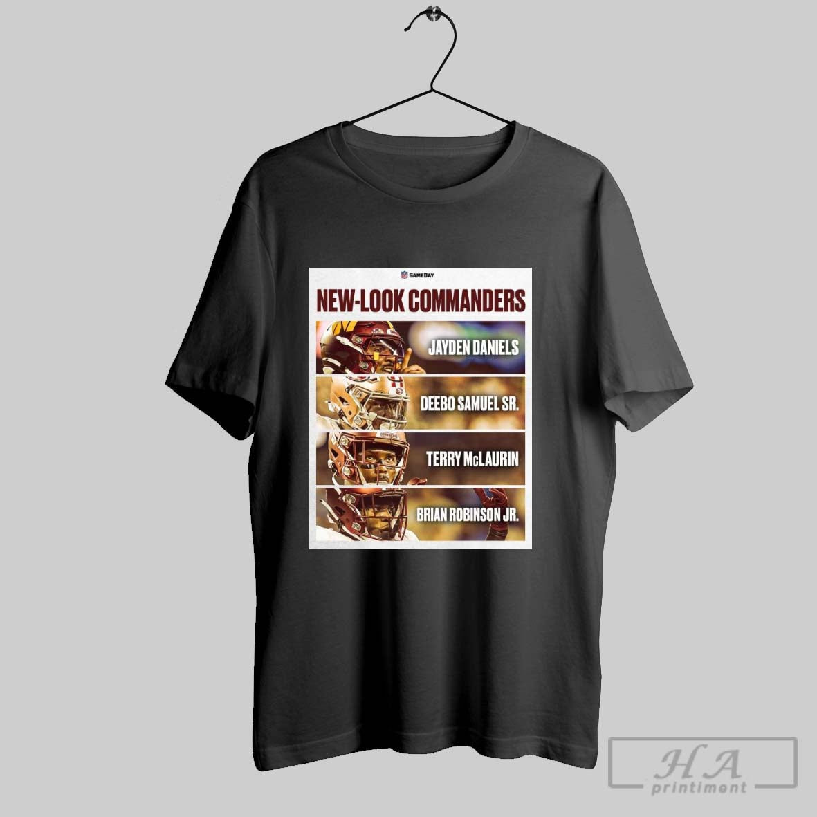 Poster New Look Washington Commanders Jayden Daniels Deebo Samuel Sr Terry Mclaurin Brian Robinson Jr In The Nfl T Shirt