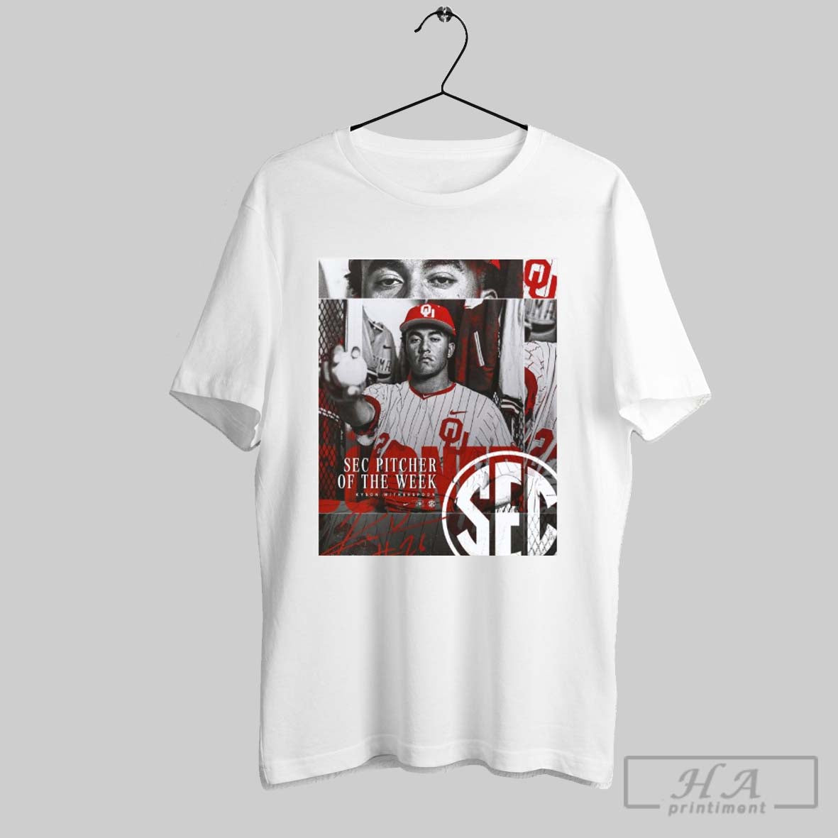 Poster Sec Pitcher Of The Week Kyson Witherspoon Oklahoma Sooners Mens Baseball Signature T Shirt