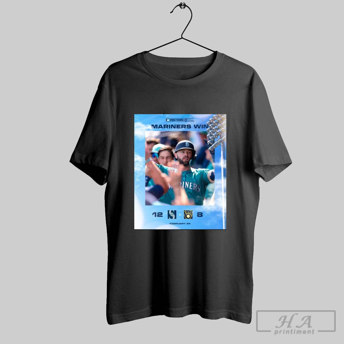 Poster Seattle Mariners Win 12 8 Milwaukee Brewers Baseball Final Score Mlb Spring Training Feb 24 2025 T Shirt