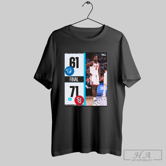 Poster St Johns Basketball Win 71 61 Seton Hall Pirates Final Score Big East Regular Season 2025 Ncaa March Madness T Shirt