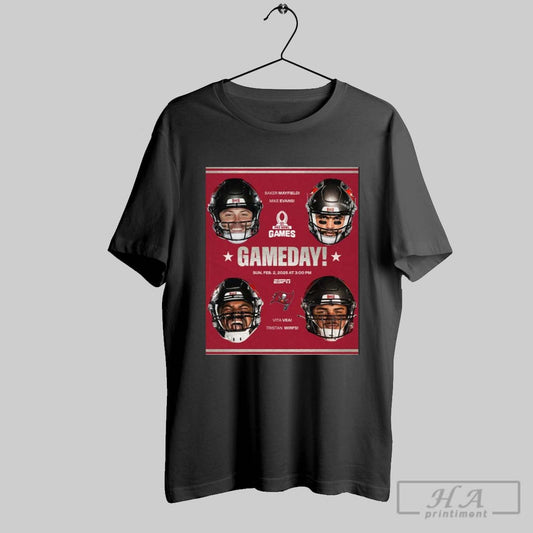 Poster Tampa Bay Buccaneers Baker Mayfield Mike Evans Vita Vea Tristan Wirfs Nfl Pro Bowl Games Gameday Sun Feb 2 2025 T Shirt