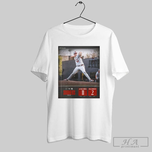 Poster Tuesday Dub In T Town Oklahoma Sooners Baseball Win 11 2 Oral Roberts Final Score Sec 2025 T Shirt