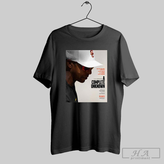 Poster Usc Trojans Timothee Chalamet As Bob Dylan A Film By James Mangold A Complete Unknown Dec 25 T Shirt