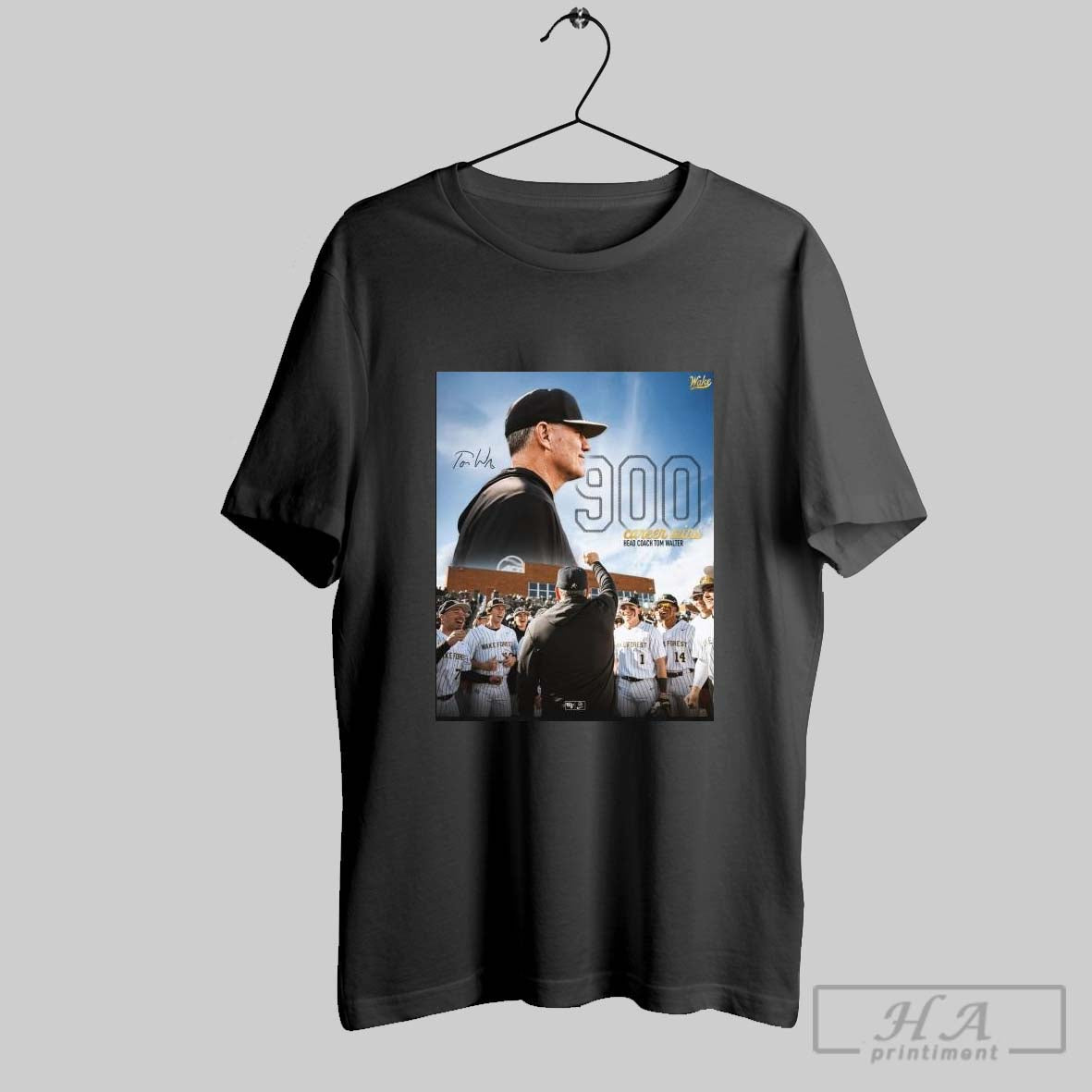 Poster Wake Forest Demon Deacons Basketball Head Coach Tom Walter 900 Career Wins Signature T Shirt