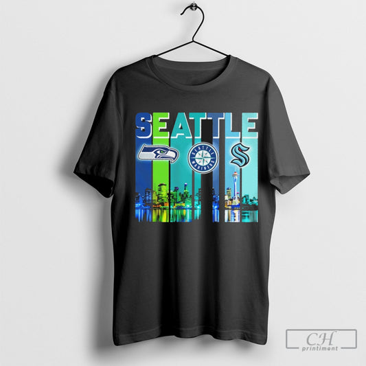 Seattle Skyline Sports Teams Retro Logo Shirt Sweatshirt Poster