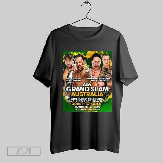 Top Aew Grand Slam Australia Will Ospreay Kenny Omega Konosuke Takeshita Kyle Fletcher Tonight Poster T Shirt