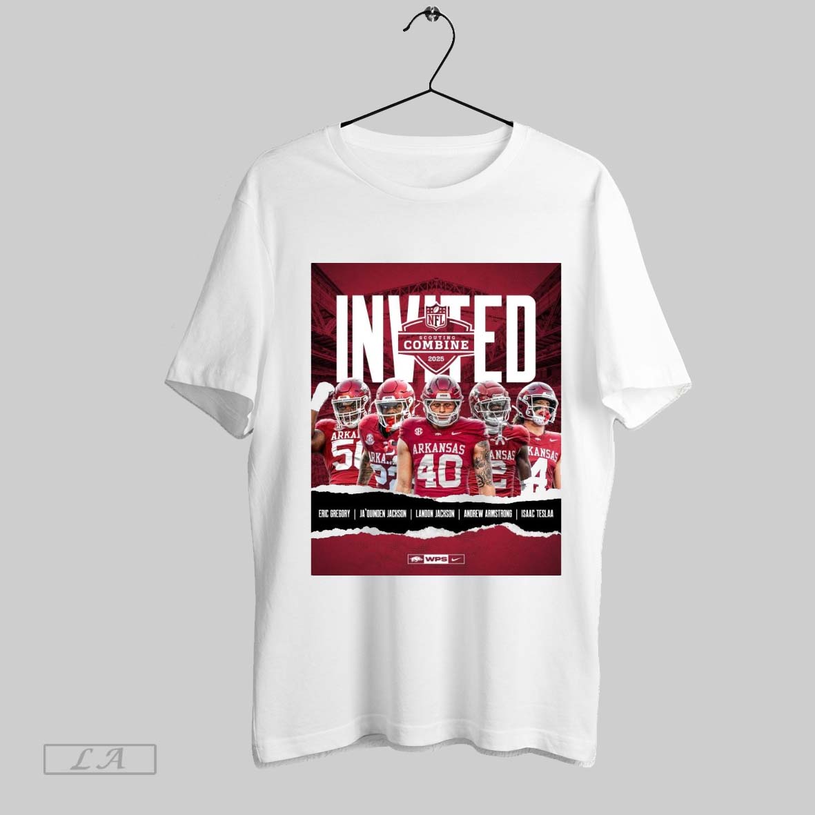 Top Arkansas Razorback Football Eric Gregory Jaquinden Jackson Landon Jackson Andrew Armstrong Isaac Teslaa Invited Nfl Scouting Combine Poster Sweatshirt T Shirt