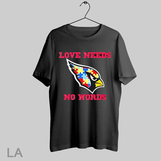 Top Autism Awareness Arizona Cardinals Love Needs No Words Puzzle Pattern Bird Head T Shirt Sweatshirt Hoodie Shirt
