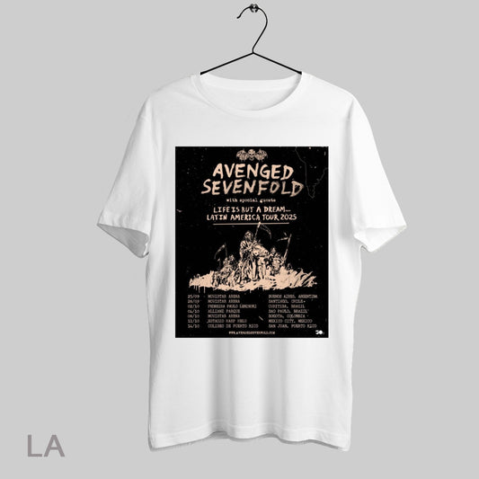 Top Avenged Sevenfold With Special Guests Life Is But A Dream Latin America Tour 2025 25 09 Movistar Arena Poster T Shirt Sweatshirt Hoodie Shirt