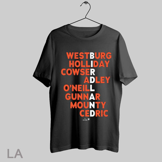Top Birdland Baltimore Orioles Names Westburg Holliday Adley Cowser Oneill Gunnar Mounty Cedric Mlb 2025 T Shirt Sweatshirt Hoodie Shirt
