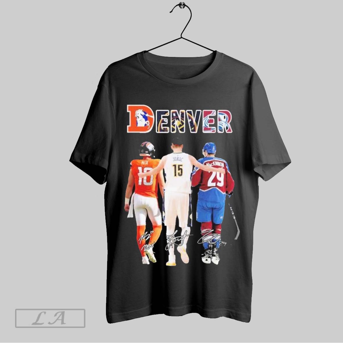 Top Bo Nix Nikola Jokic And Nathan Mackinnon Denver Broncos Denver Nuggets Colorado Avalanche Signatures T Shirt Sweatshirt Hoodie Shirt