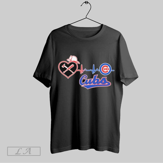 Top Chicago Cubs Heartbeat Firefighters T Shirt Sweatshirt Hoodie Shirt