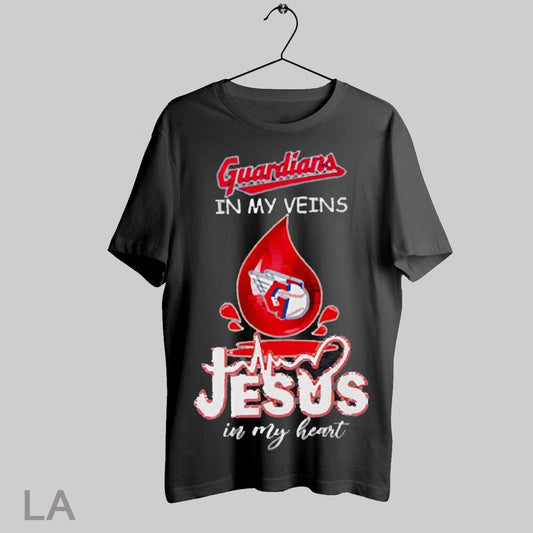 Top Cleveland Guardians In My Veins Jesus In My Heart Drop Blood T Shirt Sweatshirt Hoodie Shirt