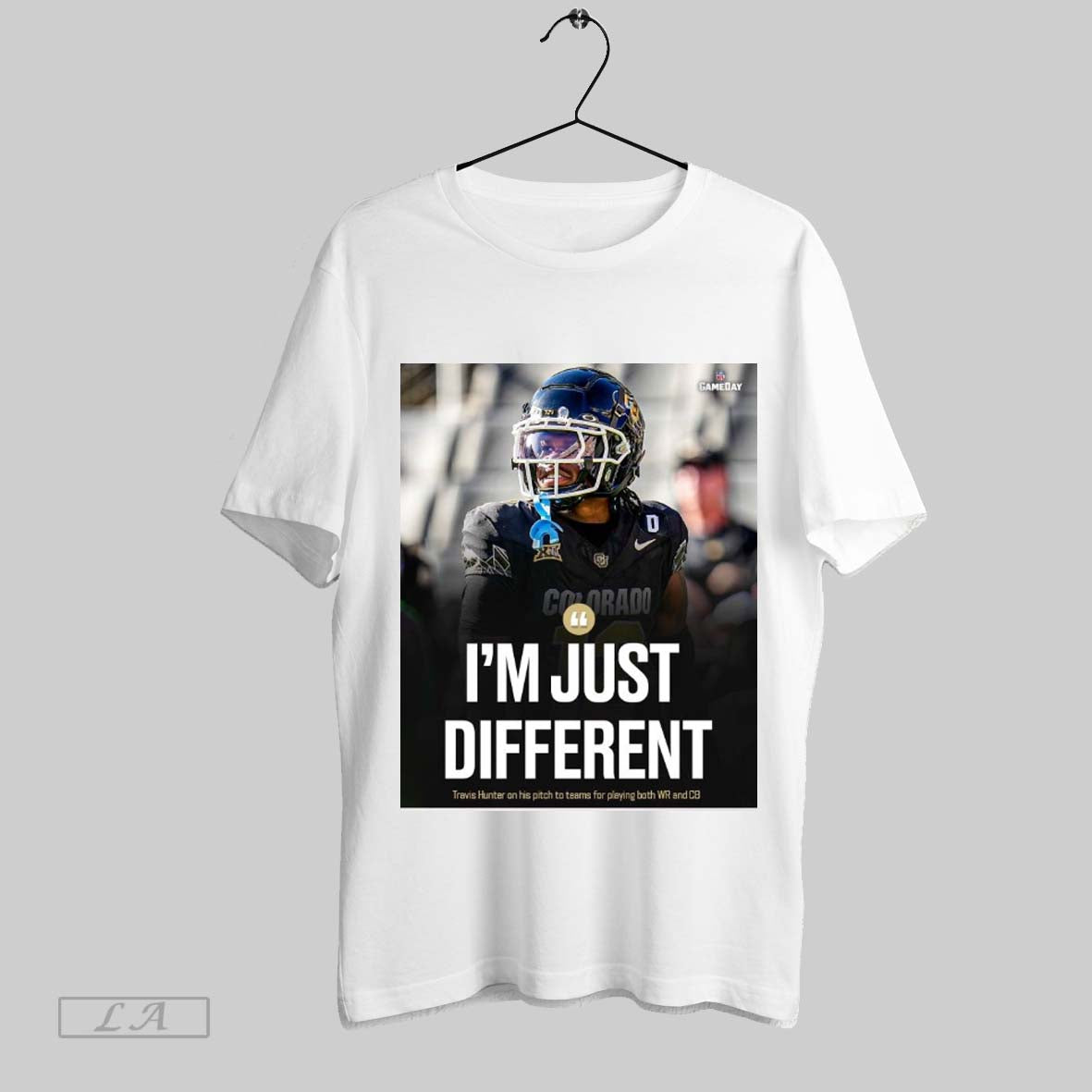 Top Colorado Buffaloes Travis Hunter Im Just Different On His Pitch To Teams For Playing Both Wr And Cb Poster T Shirt Sweatshirt Tee Shirt