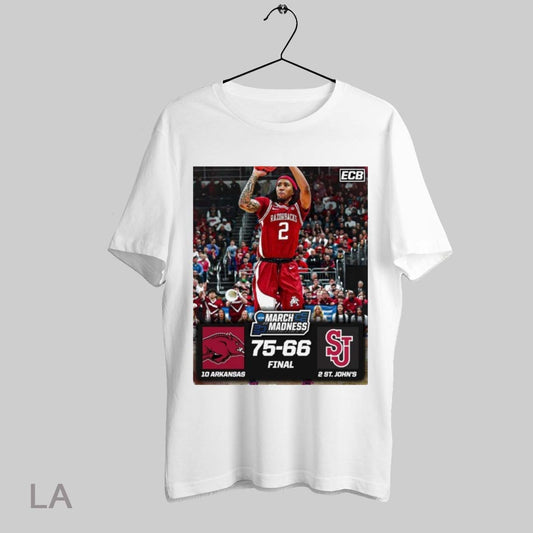 Top Hogs Win Arkansas Razorbacks Vs St Johns Red Storm Final Score 75 66 Ncaa March Madness T Shirt Sweatshirt Hoodie Shirt