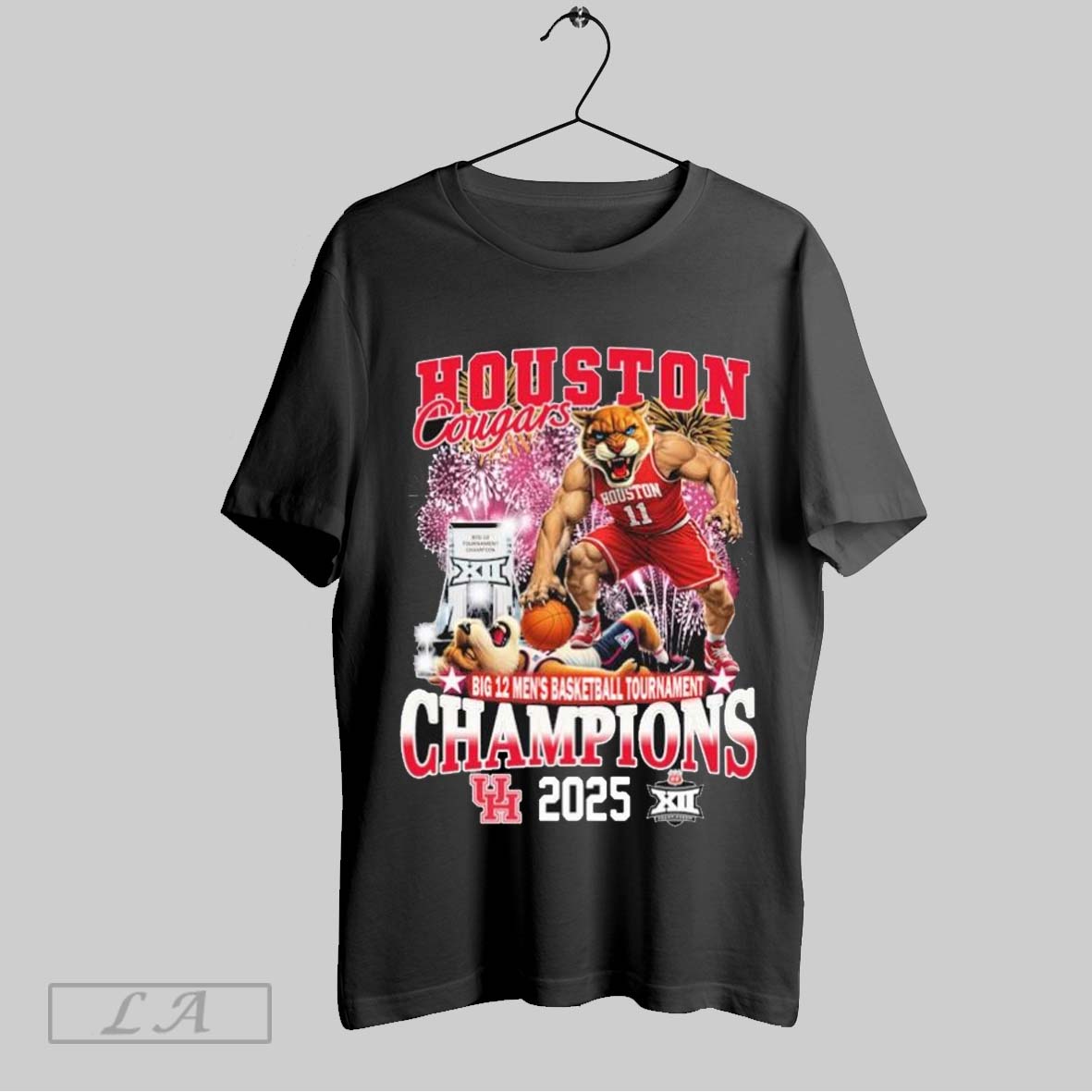 Top Houston Cougars Beat Arizona Wildcats Big 12 Mens Basketball Tournament Champions 2025 Mascot T Shirt Sweatshirt Hoodie Shirt