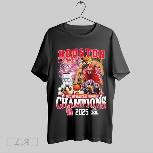 Top Houston Cougars Beat Arizona Wildcats Big 12 Mens Basketball Tournament Champions 2025 Mascot T Shirt Sweatshirt Hoodie Shirt