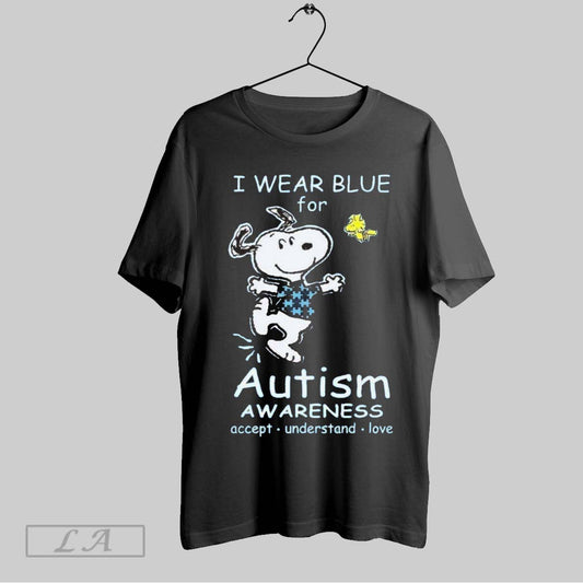Top I Wear Blue For Autism Awareness Charlie And Snoopy 2025 T Shirt Sweatshirt Hoodie Shirt