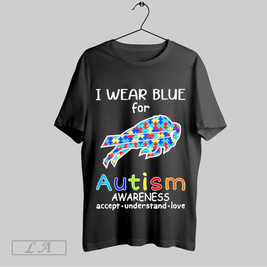 Top I Wear Blue For Autism Buffalo Bills Awareness T Shirt Sweatshirt Hoodie Shirt