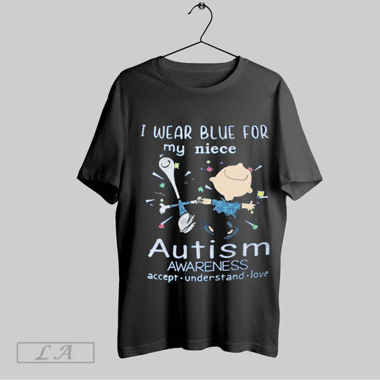 Top I Wear Blue For My Niece Autism Awareness Charlie And Snoopy Accept Understand Love T Shirt Sweatshirt Hoodie Shirt