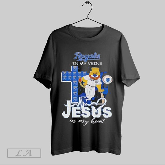 Top Kansas City Royals In My Veins Jesus In My Heart Mascot 2025 T Shirt Sweatshirt Hoodie Shirt