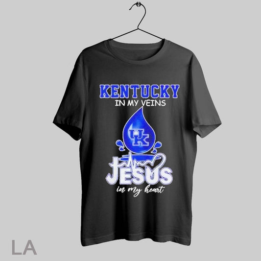 Top Kentucky Wildcats In My Veins Jesus In My Heart T Shirt Sweatshirt Hoodie Shirt