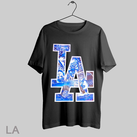 Top La Dodgers Gangster Clown Blue Camo Streetwear T Shirt Sweatshirt Hoodie Shirt
