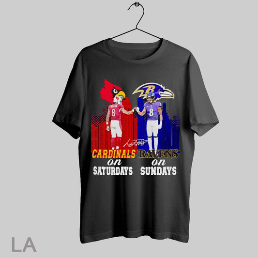 Top Lamar Jackson Cardinals On Saturdays Ravens On Sundays 2025 T Shirt Sweatshirt Hoodie Shirt