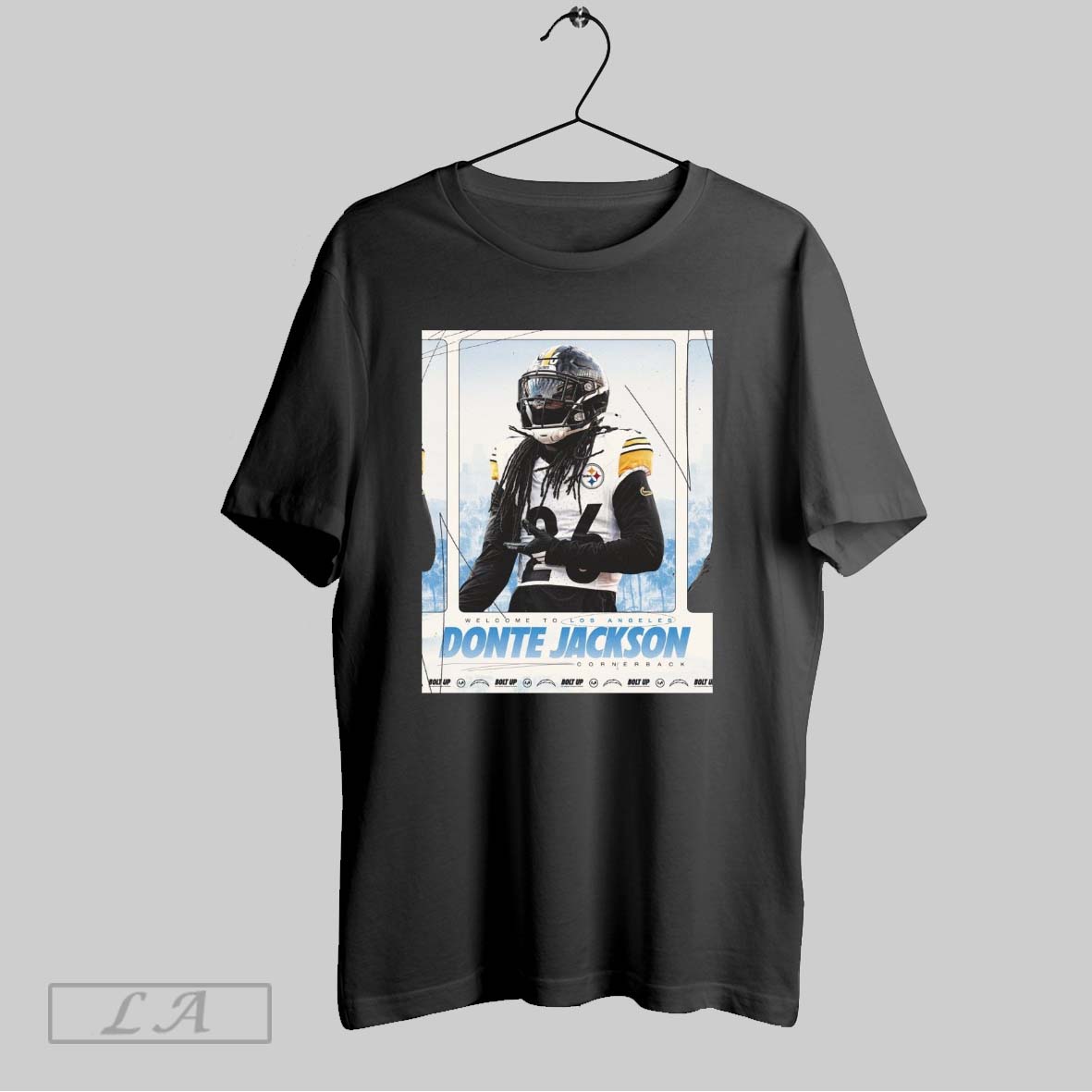 Top Los Angeles Chargers Welcome To Los Angeles Donte Jackson Cornerback Bolt Up Action Jackson Poster T Shirt Sweatshirt Tee Shirt