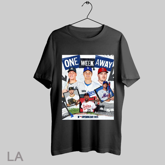 Top Mlb One Week Away Opening Day 2025 Mike Trout Shohei Ohtani Paul Skenes Byron Buxton Juan Soto Poster Sweatshirt Tee Shirt