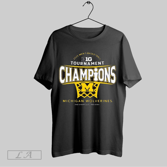 Top Michigan Wolverines 2025 Ncaa Big Ten Mens Basketball Conference Tournament Champions Indianapolis Indiana Locker Room T Shirt Sweatshirt Hoodie Shirt