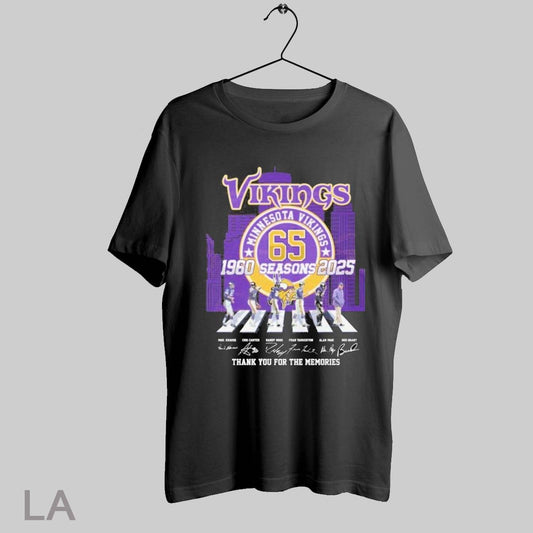Top Minnesota Vikings Walking Abbey Road 65 Seasons 1960 2025 Thank You For The Memories Signatures T Shirt Sweatshirt Hoodie Shirt