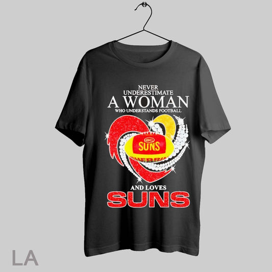 Top Never Underestimate A Woman Who Understands Football And Loves Suns Diamond T Shirt Sweatshirt Hoodie Shirt