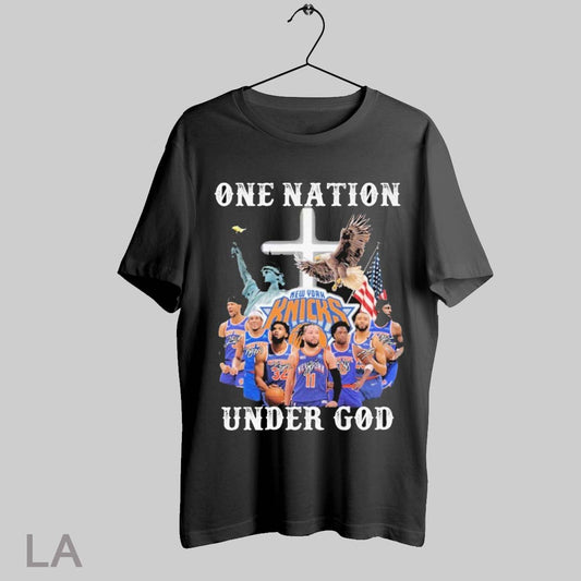Top New York Knicks One Nation Under God American Flag Players Signatures T Shirt Sweatshirt Hoodie Shirt