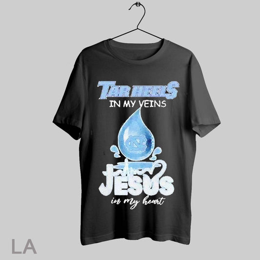 Top North Carolina Tar Heels In My Veins Jesus In My Heart 2025 T Shirt Sweatshirt Hoodie Shirt