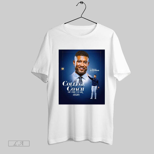Top Notre Dame Fighting Irish Football Coach Marcus Freeman 2025 Ncmfc College Coach Of The Year Poster T Shirt