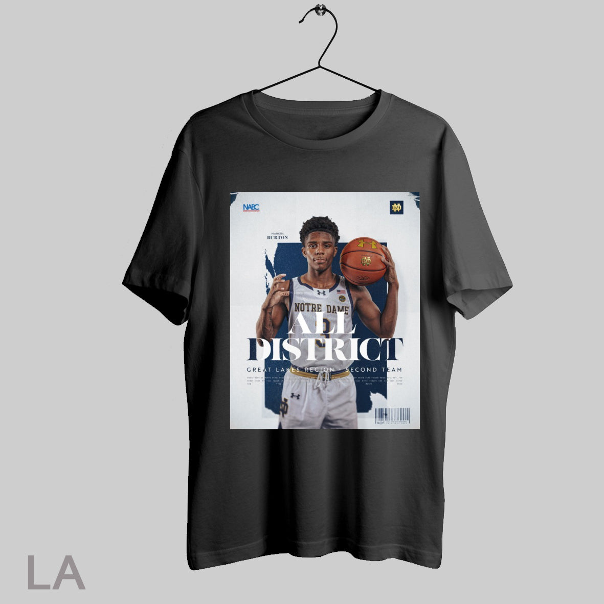 Top Notre Dame Fighting Irish Basketball Markus Burton Great Lakes Region All District Second Team Poster T Shirt Sweatshirt Hoodie Shirt