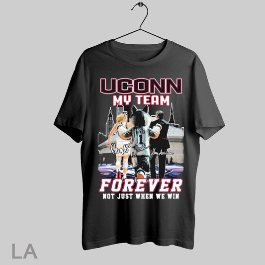 Top Paige Bueckers And Geno Auriemma Uconn Huskies My Team Forever Not Just When We Win Mascot T Shirt Sweatshirt Hoodie Shirt