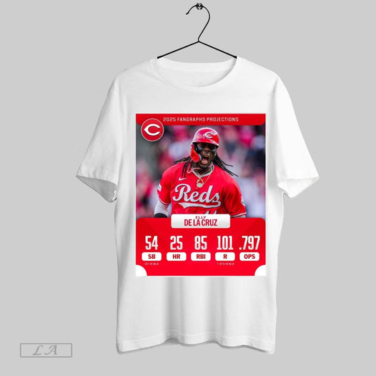 Top Poster Cincinnati Reds Elly De La Cruz 2025 Fangraphs Projections 54 Sb 25 Hr 85 Rni T Shirt