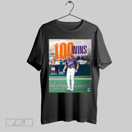 Top Poster Clemson Tigers Baseball Congrats Coach Erik Bakich 100 Wins As Clemsons Head Coach T Shirt Sweatshirt Hoodie Shirt