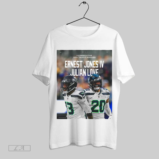Top Poster Seattle Seahawks Ernest Jones Iv Julian Love 3 Consecutive 100 Tackle Seasons Sweatshirt T Shirt