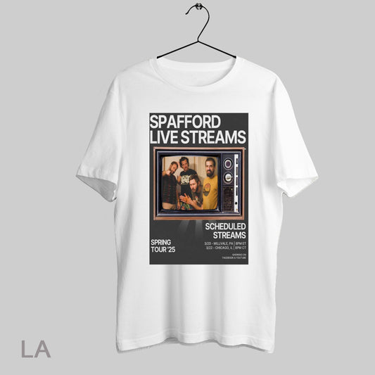 Top Poster Spafford Live Streams Spring Tour 2025 Scheduled Streams 3 20 Millvale Pa 3 22 Chicago Il T Shirt Sweatshirt Hoodie Shirt