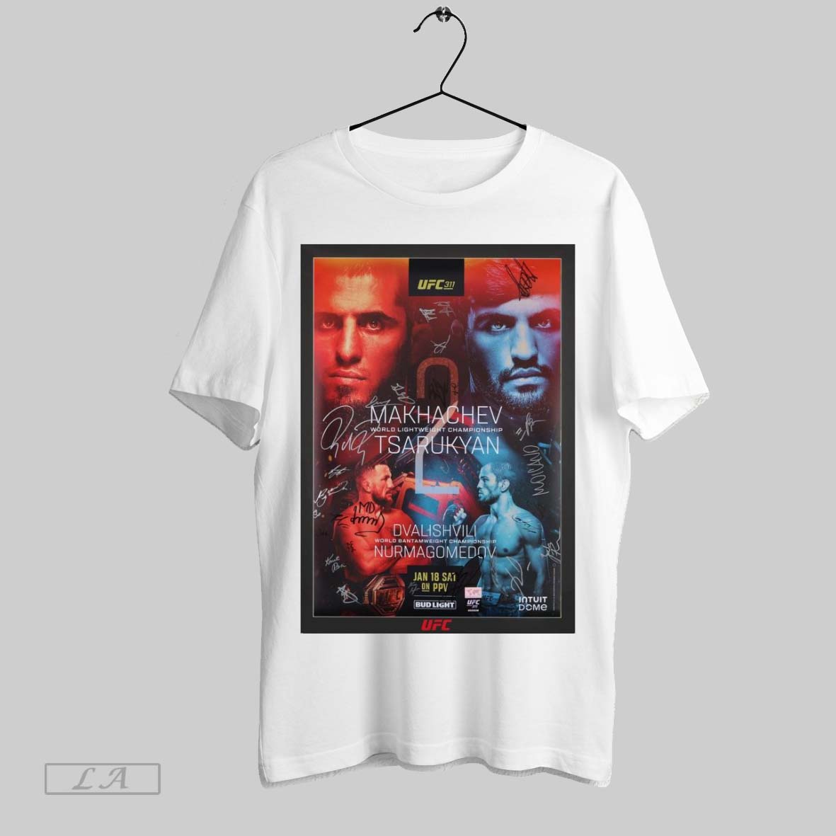 Top Poster Ufc 311 Makhachev Vs Moicano Dvalishvili Vs Nurmagomedov Autographed Event Signatures Sweatshirt T Shirt