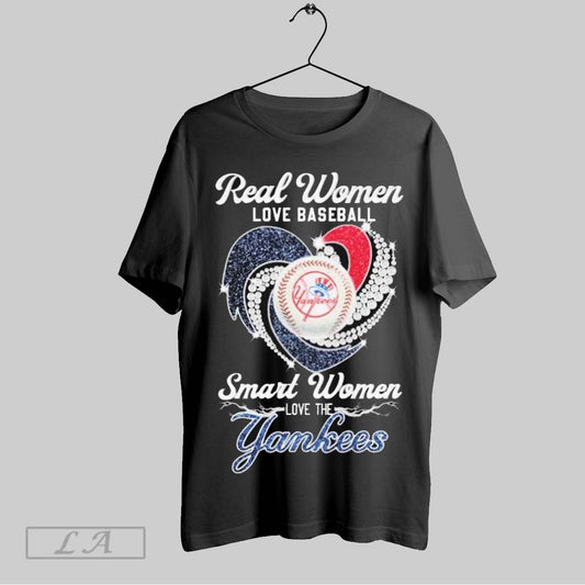 Top Real Women Love Baseball Smart Women Love The New York Yankees Diamond Heart T Shirt Sweatshirt Hoodie Shirt